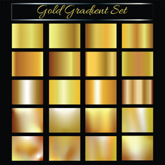 Metallic golden gradient collection. Vector gold foil texture. Gold metal background set. Royalty free gradient  colour.