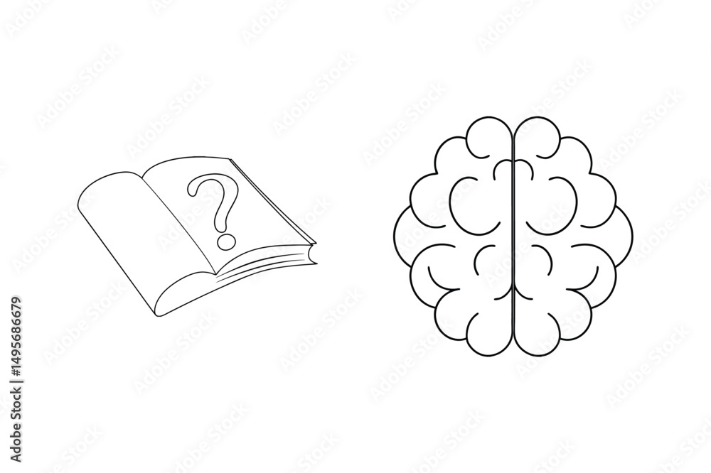 Poster open book and brain icon suggesting learning and questioning concepts in education