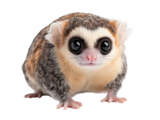 Cute bushy-tailed possum on white background