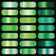 Metallic green gradient collection. Vector green foil texture. Green background set. Royalty free gradient  colour.