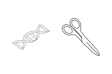 Dna strand and scissors illustration representing genetic engineering gene editing or cloning