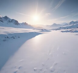 Fototapeta premium Vast expanse of undisturbed snow, ethereal light on frozen terrain, icy plains, landscape, snow