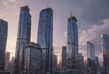 Obraz premium Time-lapse of sleek skyscraper rising, city skyline backdrop, timelapse, sunlight