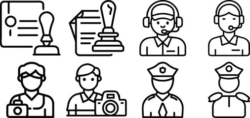 Set of  outline icons related to professions. Linear icon collection. Editable stroke. Vector illustration Adobe illstator 