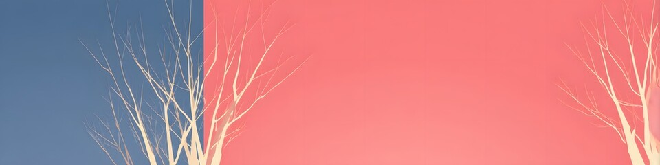 Fototapeta premium Abstract Trees on Contrasting Backgrounds: Delicate branches reach skyward against a backdrop of bold, contrasting hues, inviting introspection and an appreciation for the minimalist beauty of nature.