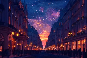 The dazzling fireworks blooming in the night sky