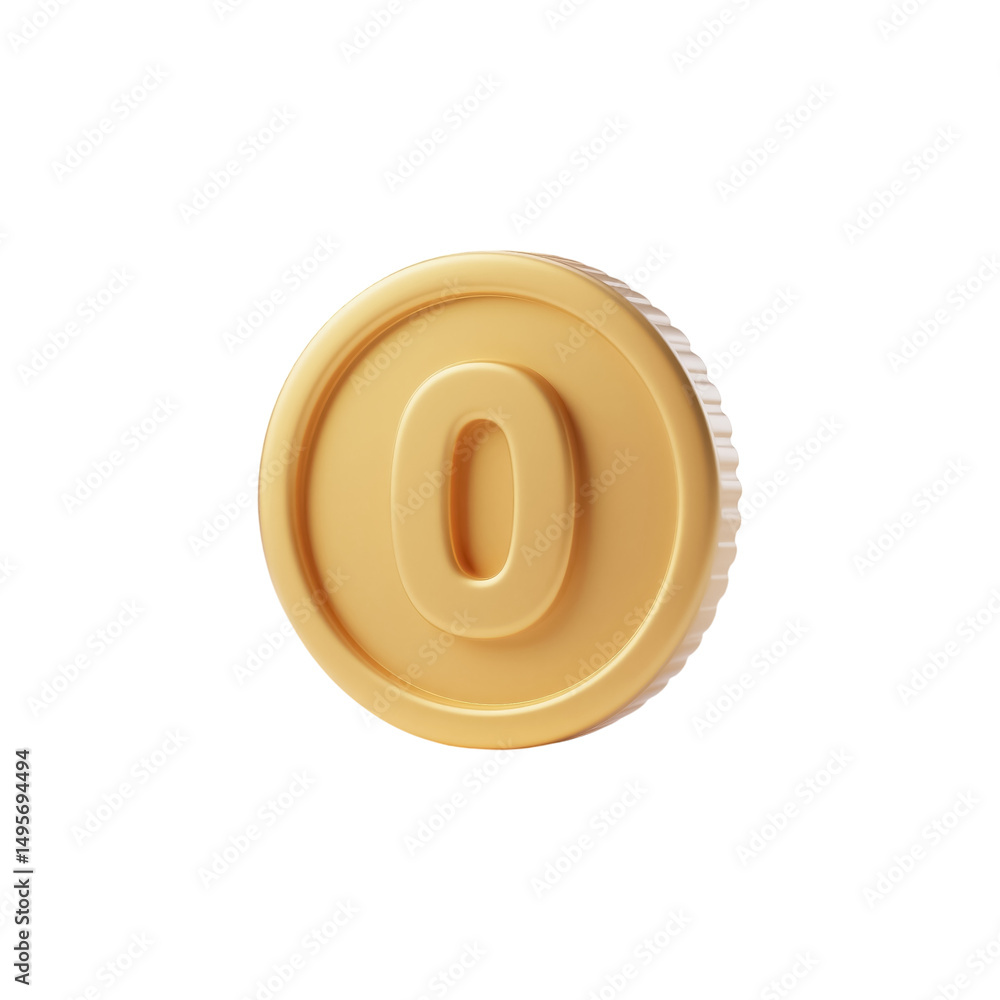 Poster 3d render of a gold coin with number zero