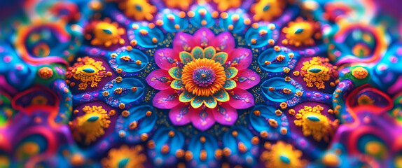 Colorful Abstract Mandala Art with Vibrant Symmetrical Design and Intricate Details