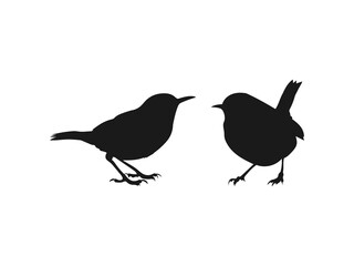 Wren Bird Silhouette Vector Illustration. Simple Silhouettes of Two Birds Facing Each Other. Two wren bird silhouette vector illustration design on a white background.