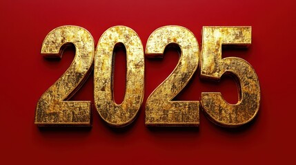 Golden 2025 numerals on a red background