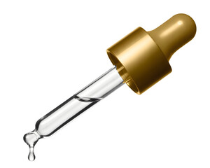 Glass Dropper with Gold Cap Dispensing Clear Liquid