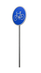 Mandatory bicycle path road sign isolated on transparent background, PNG