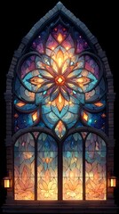 Obraz premium Celestial Stained Glass: A mesmerizing display of light and color streams through an ornate stained-glass window, a visual symphony of intricate patterns and vibrant hues. 