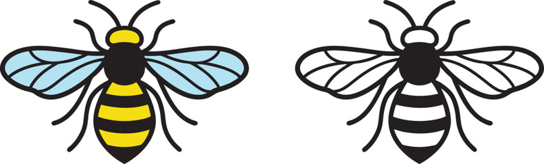 Bee flying icon, Bee flying on a dotted route, Hand drawn bees, Vector illustration on a white background