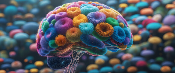 Colorful 3D Illustration of a Brain Symbolizing Creativity and Intelligence