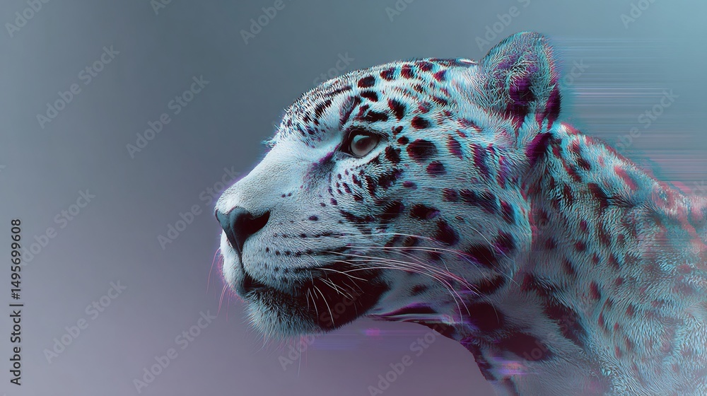 Poster creative portrayal of a snow leopard with artistic rendering for graphic design purpose