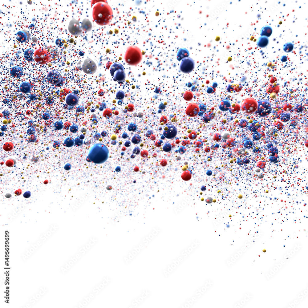 Aufkleber abstract colorful sphere explosion, red blue and gold particles, 3d render
