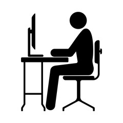 Fototapeta premium icon of a person working on a desktop computer using a chair and desk