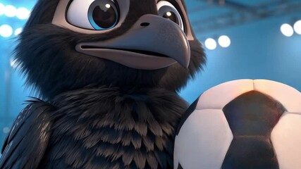 Funny black bird with football clipart, cartoon bird playing soccer - Powered by Adobe