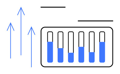 Bar graph indicating progress and upward arrows denoting growth. Ideal for analytics, business, marketing, statistics, performance, finance, technology, simple landing page
