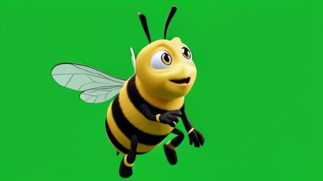 Animated Bee Character Flying on Green Screen Background for Compositing and Visual Effects