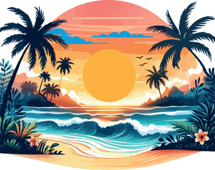 Sunset beach logo icon vector .