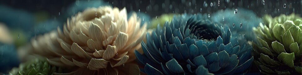 Floral Symphony Under the Water: A close-up view of vibrant flowers in a tranquil aquatic setting. The intricate details of the petals are captured, as if submerged in a peaceful watery environment.