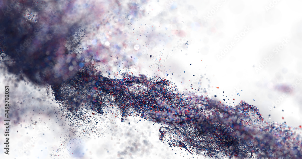 Fototapete Dynamic abstract background with colorful particles in motion. Ideal for tech, design, or science themes.
