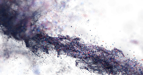 Dynamic abstract background with colorful particles in motion. Ideal for tech, design, or science themes.