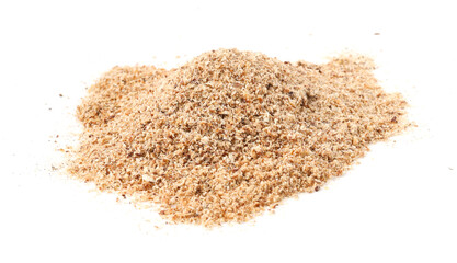 Pile of nutmeg powder isolated on white