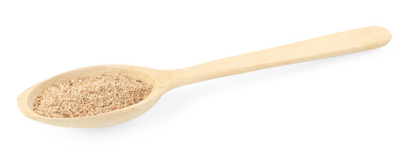 Nutmeg powder in spoon isolated on white