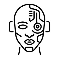 A linear icon of cyborg face design