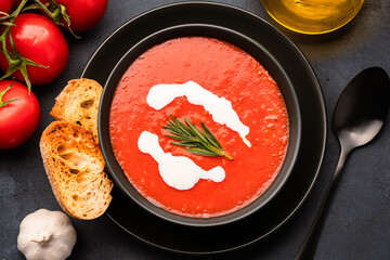 Homemade tomato soup on vintage table
