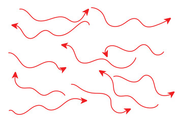 set of wave curved arrow icon, hand drawn arrows set collection icon, vector illustration.