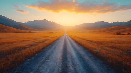 Fototapeta premium Remote country road sunset view high resolution picture