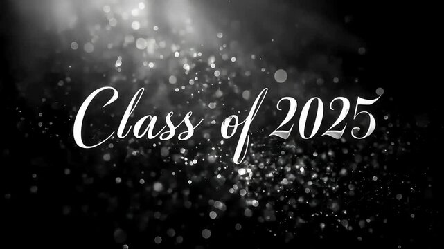 Elegant spotlight text class of 2025 with silver particle background