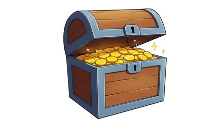 Wooden treasure chest overflowing with gold coins