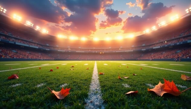 Gridiron field, autumn leaves, stadium lights, tradition, gridiron, culture