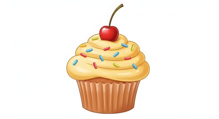 Delicious baked cupcake with a red cherry and sweet cream icing, perfect for a birthday celebration
