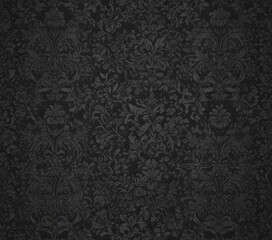 Intricate black damask floral pattern on dark gray  , grey, black, graphics