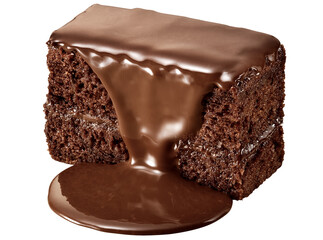 bolo de chocolate com calda de chocolate ao leite derretido isolado em fundo transparente
