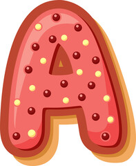High-quality PNG of the letter A in a cute cartoon donut style. Perfect for kids’ projects, cards, party decor, and digital crafts.