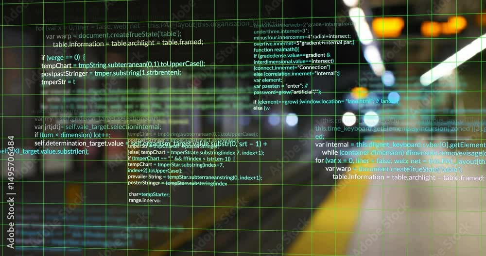 Poster grid overlay appearing on metro platform causing white code snippets scrolling to show data flow