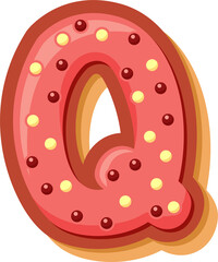 High-quality PNG of the letter Q in a cute cartoon donut style. Perfect for kids’ projects, cards, party decor, and digital crafts.