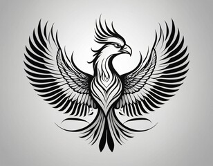 Fototapeta premium Mythical Phoenix Soaring High: A stylized, monochromatic depiction of a majestic phoenix, wings spread wide, embodying strength, rebirth, and resilience. Ai generated image