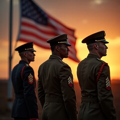 army soldiers in front of USA flag