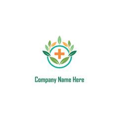 Healthcare Logo with Cross and Leaves Logo