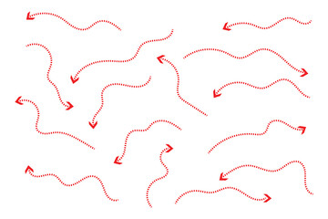 set of dotted and dash wave curved arrow icon, hand drawn arrows set collection icon, vector illustration.