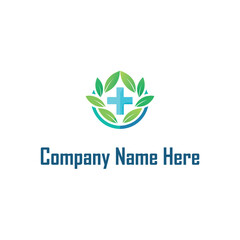 Healthcare Logo with Cross and Leaves 