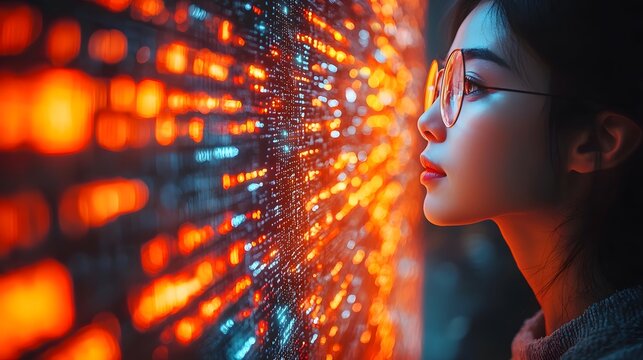 Futuristic scientist analyzing a holographic quantum algorithm - Powered by Adobe
